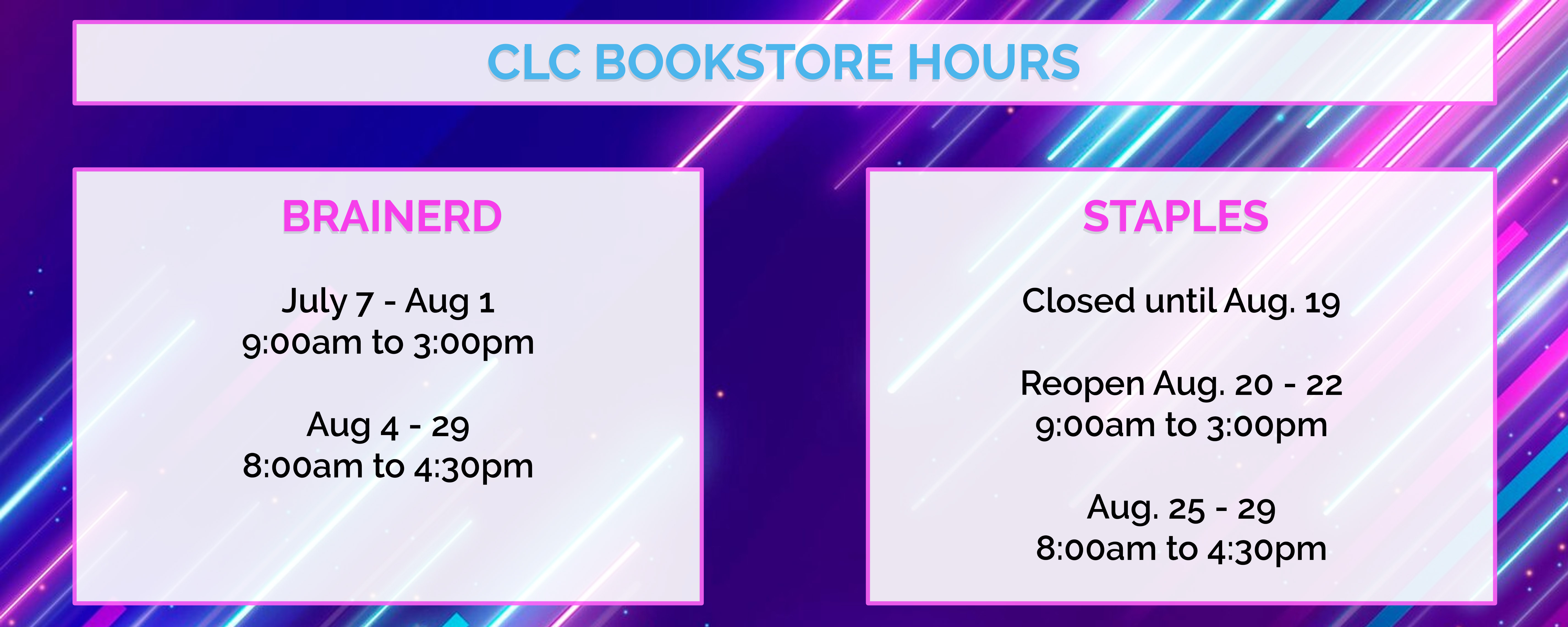 Bookstore Hours