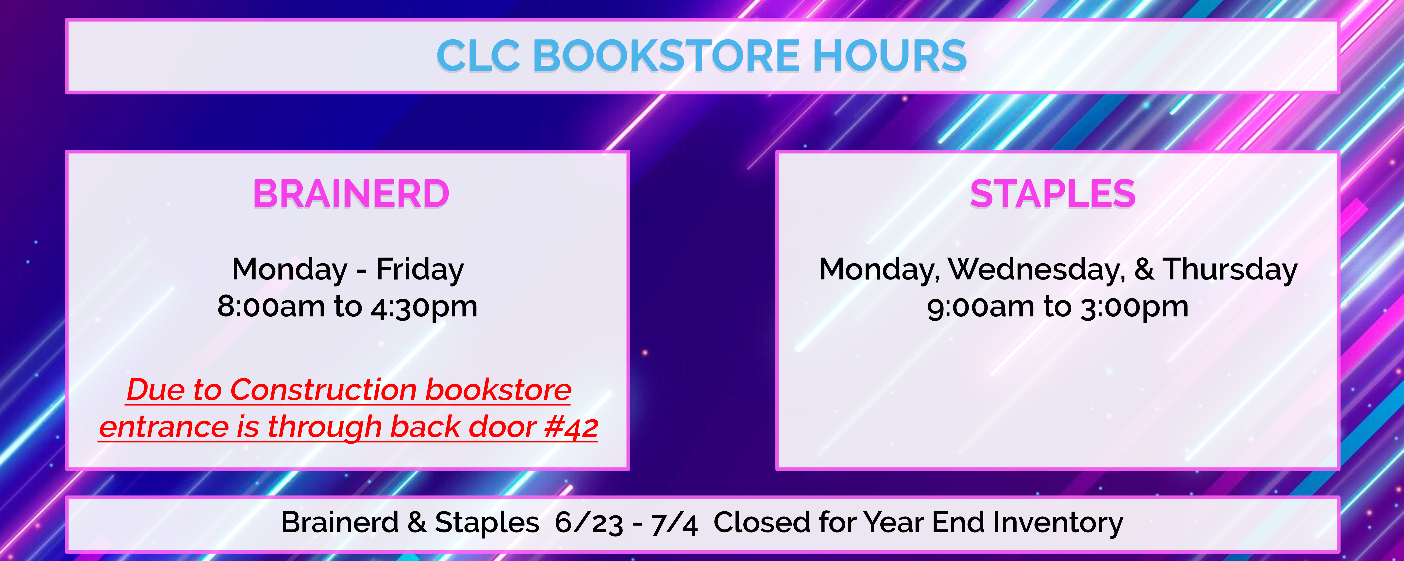 Bookstore Hours