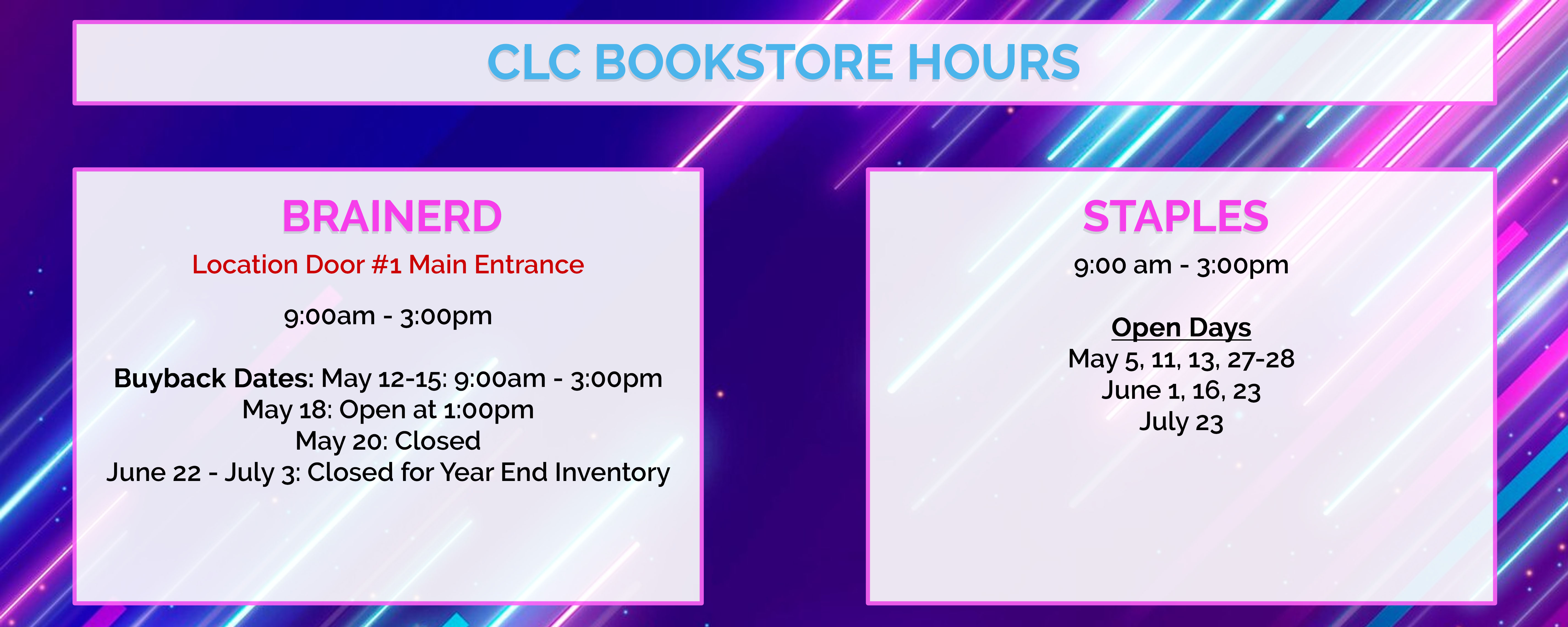 Bookstore Hours